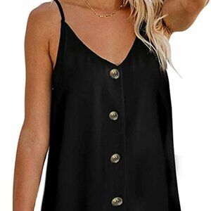 Summer Spaghetti Strap Button Down V Neck Sleeveless Casual Mini Dress